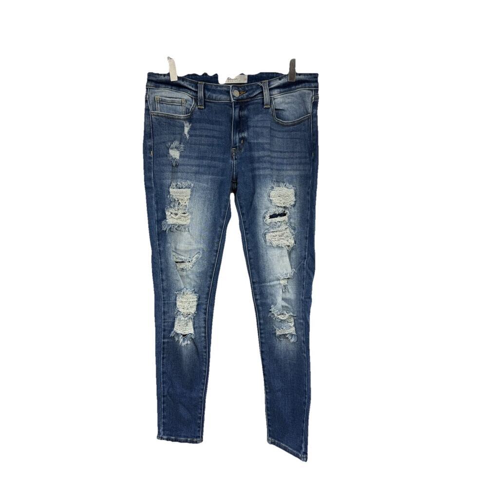 KanCan Distressed Mid Rise Medium Wash Skinny Jeans Womens 29